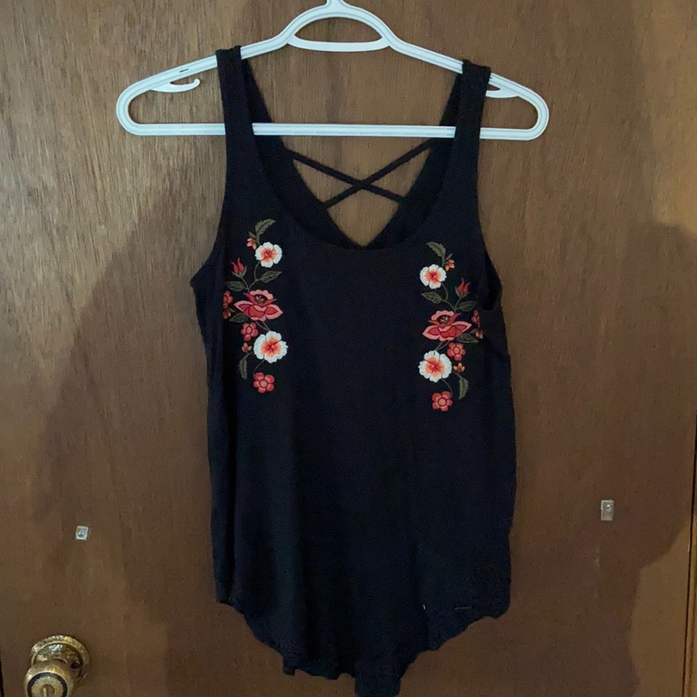 Black Floral Cross Back Tank